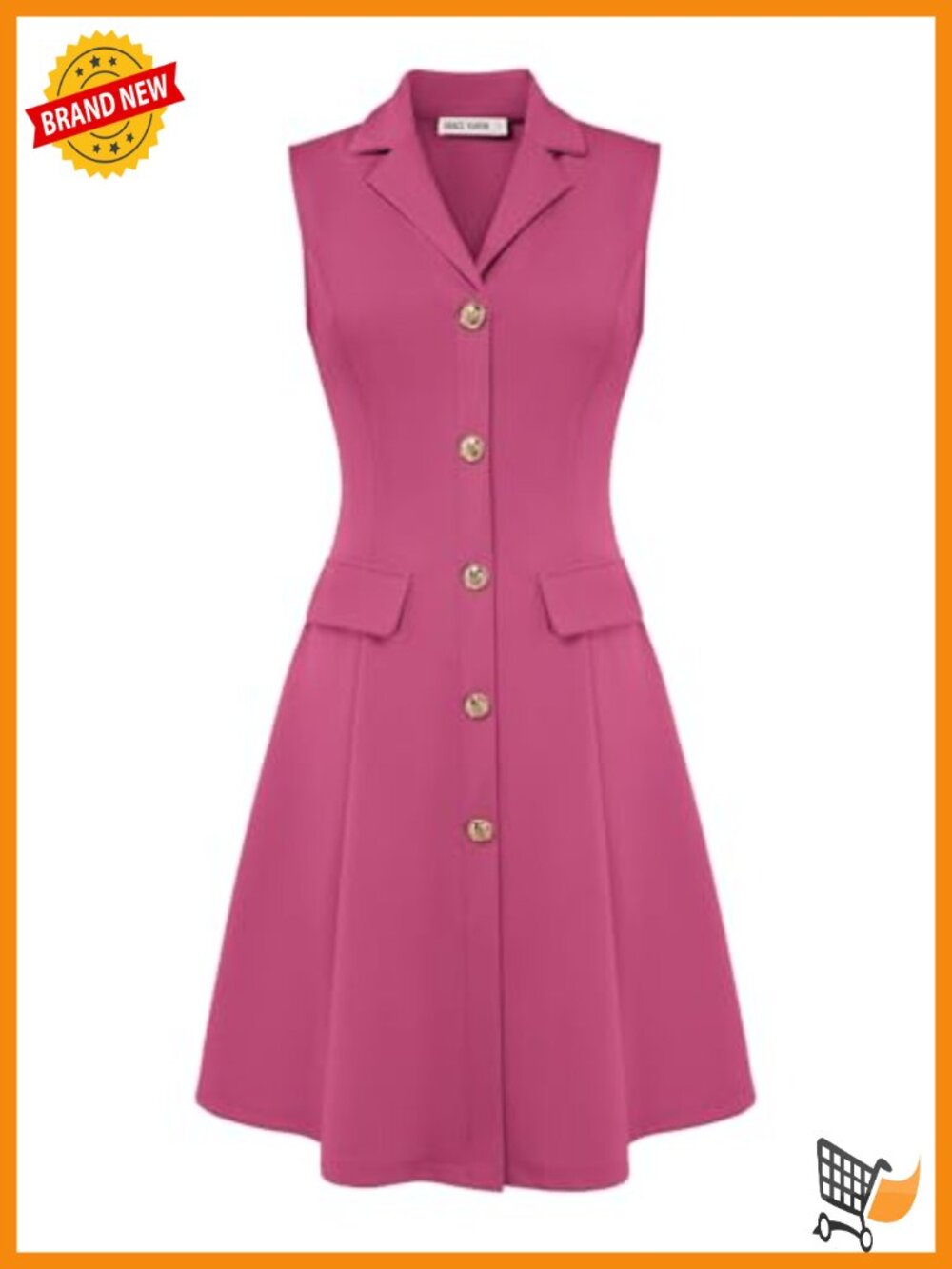 Sleeveless Button Down Work Dress Knee-Length A-Line Lapel Collar